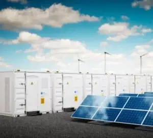 Windpark Horst en Telgt met draaiende windturbines en aangesloten bedrijven binnen een lokale energiegemeenschap.
