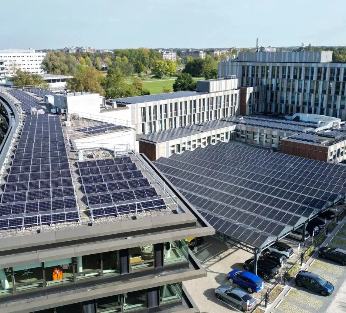 Solar Transferium Zwolle with solar panels and battery storage system supporting local smart energy hub operations.