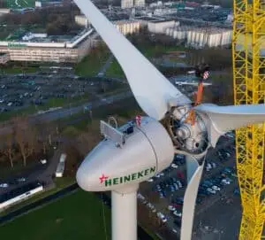 Windpark Barrepolder met windturbines die duurzame energie leveren aan de Heineken brouwerij in Zoeterwoude.
